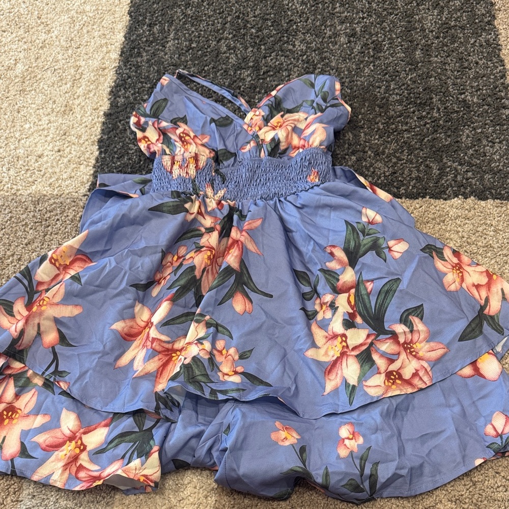 Floral purplish/blueish Romper with Pink Flowers